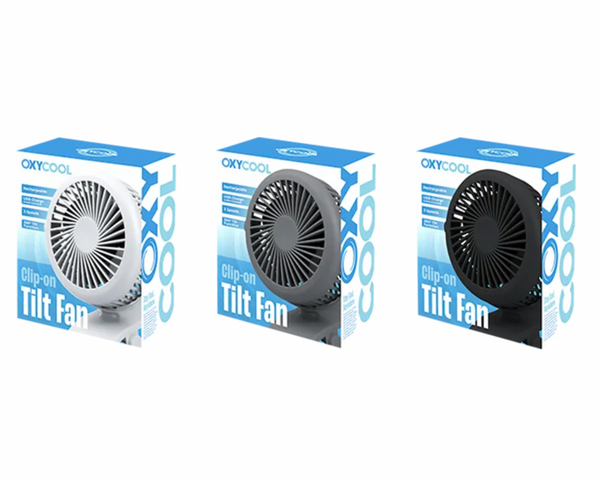 Clip on tilt rechargeable fan